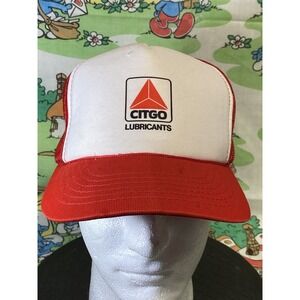 VTG Citgo Lubricants Promotional Trucker Hat Red White Mesh Snapback Cap Oil YA